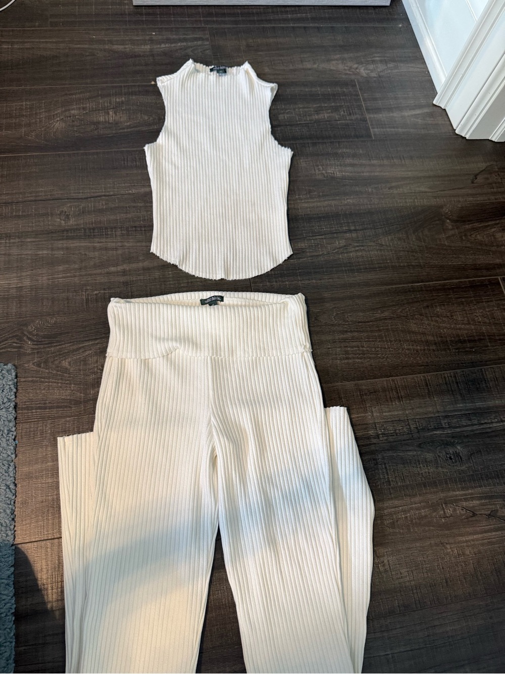 wild fable Cream Ribbed High-Waist Leggings & Sleeveless Top Set